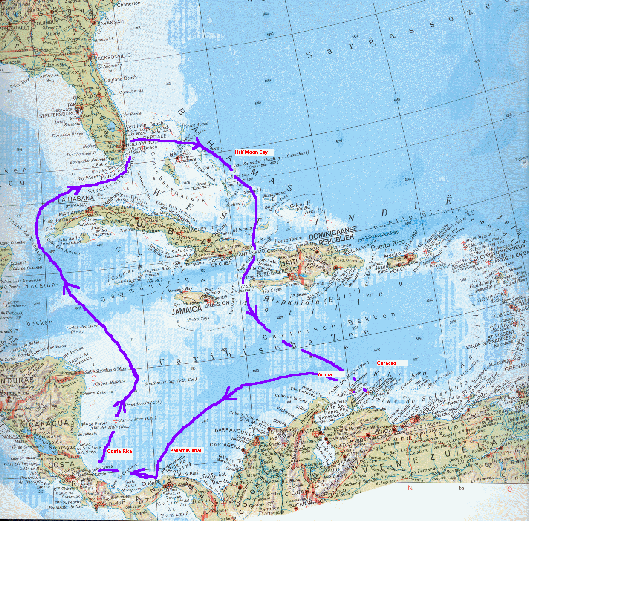 kaart van de Caraiben