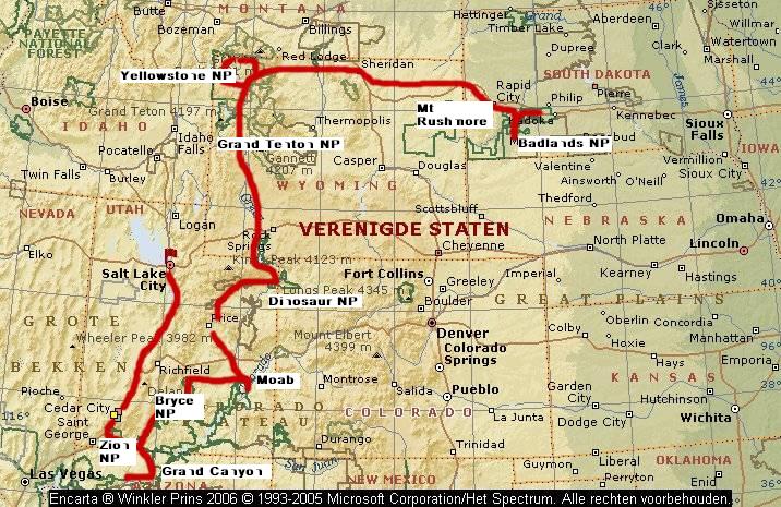 Map of SouthWest, Rocky Mountains, Great Plains States USA